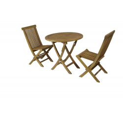 Conjunto formado por mesa redonda plegable Ø80cm + 2 sillas plegables