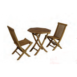 Conjunto formado por mesa octogonal plegable Ø70cm + 2 sillas plegables