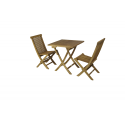 Conjunto formado por mesa cuadrada plegable 70 x 70cm + 2 sillas plegables.