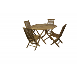 Conjunto formado por mesa octogonal plegable Ø120 + 4 sillas plegables.